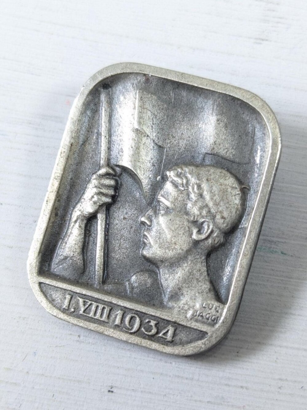 1934 Luc Jaggi Swiss National Day badge 1st of August, Huguenin Le Locle pinback